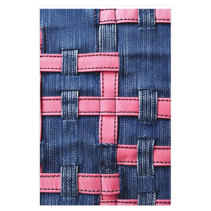 Candy-Striped Crossover: Pink Denim Ribbons Dancing on Blue Stage - Wrapping Paper