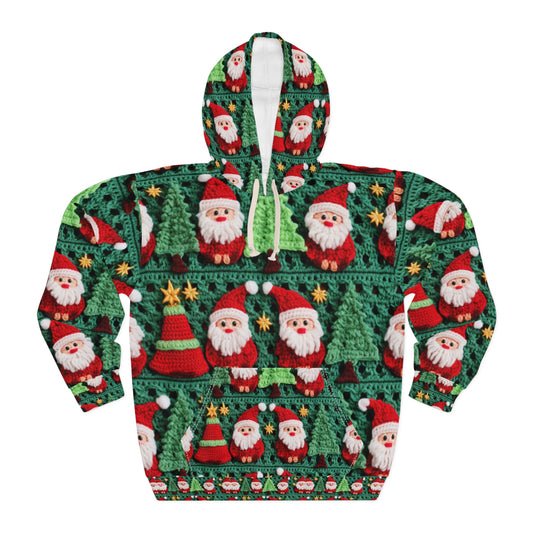 Santa Claus Crochet Pattern, Christmas Design, Festive Holiday Decor, Father Christmas Motif. Perfect for Yuletide Celebration - Unisex Pullover Hoodie (AOP)