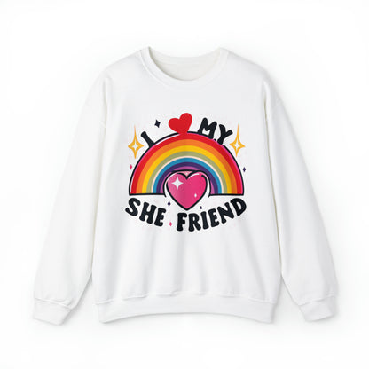 Emblema de la amistad amorosa: corazón y estrellas del arco iris, apoyo y orgullo LGBQ, diseño de su tributo afectuoso: sudadera con cuello redondo unisex Heavy Blend™