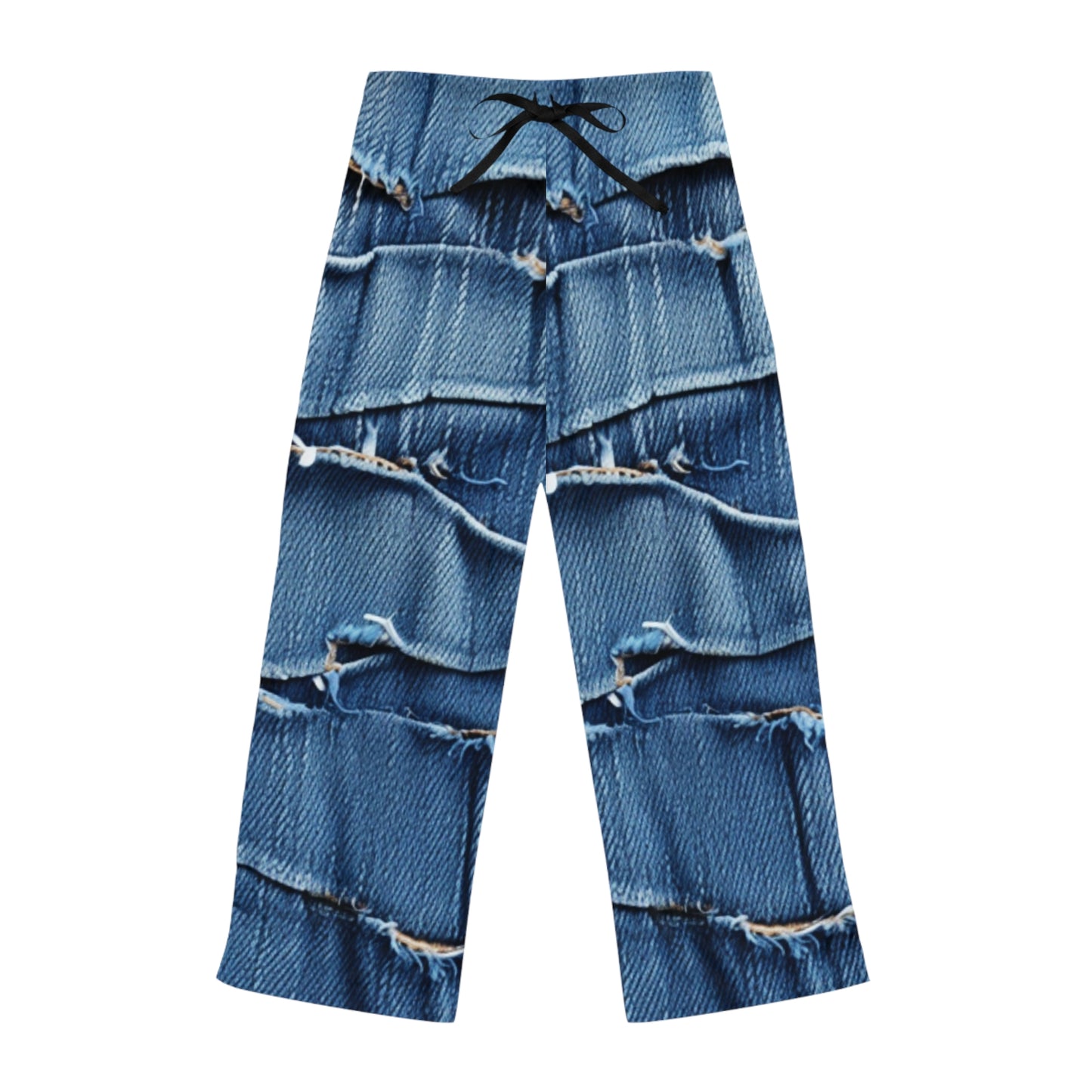 Midnight Blue Distressed Denim: Rugged, Torn & Stylish Design - Women's Pajama Pants (AOP)