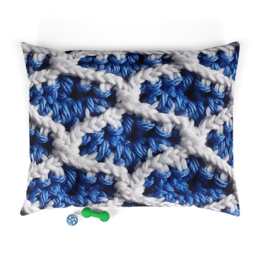 Blueberry Blue Crochet, White Accents, Classic Textured Pattern - Dog Pet Bed