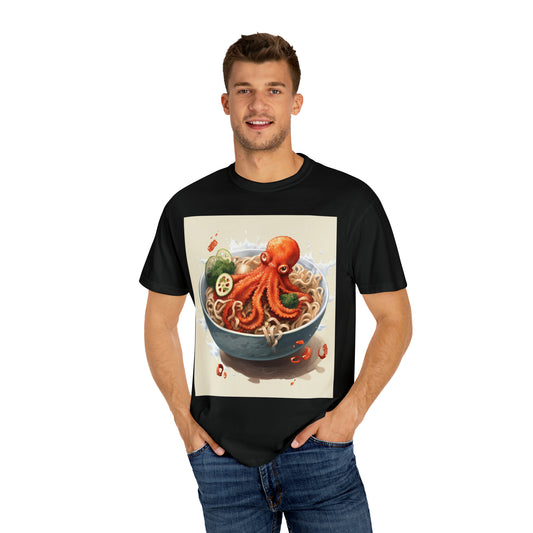 Ramen Octopus Bowl Anime Japanese Traditional Style - Unisex Garment-Dyed T-shirt