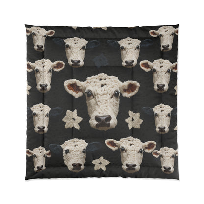 Crochet Cow Pattern Farm Animal Fabric Style - Bed Comforter