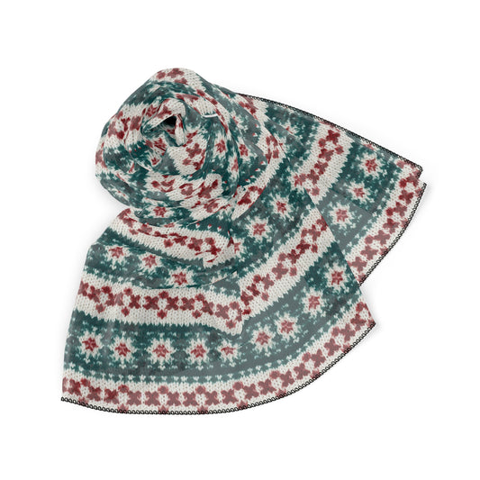 Christmas Knit Crochet Holiday, Festive Yuletide Pattern, Winter Season - Poly Scarf