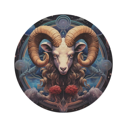 Aries Zodiac Ram - Vibrant Astrological Sign Cosmic Space Symbol - Round Rug