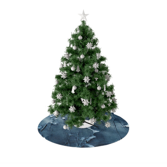 Distressed Blue Denim-Look: Edgy, Torn Fabric Design - Christmas Tree Skirts