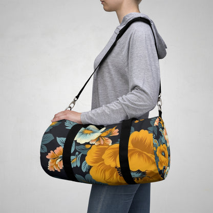 Vintage 50s 60s Inspired High-Waisted Floral Pattern Duffel Bag