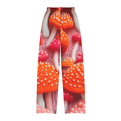 Mushroom Crochet, Enchanted Forest Design, Earthy Fungi. Mystical Magic Woodland, Immerse in Nature - Kids Pajama Pants (AOP)