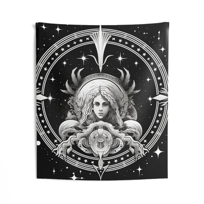 Tapiz de pared personalizado Virgo, diseño de doncella en blanco y negro, 100% poliéster, varios tamaños 