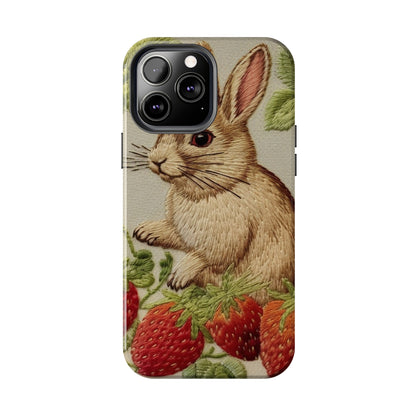 Strawberry Bunny Rabit - Embroidery Style - Strawberries Fruit Munchies - Easter Gift - Tough Phone Cases