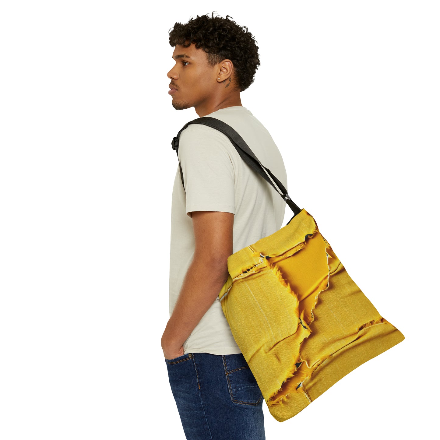 Banana Yellow Lemon: Bold Distressed, Denim-Inspired Fabric - Adjustable Tote Bag (AOP)