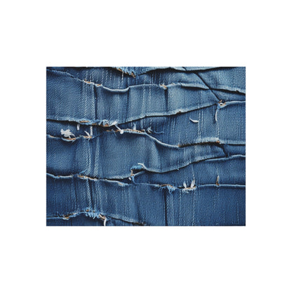 Midnight Blue Distressed Denim: Rugged, Torn & Stylish Design - Outdoor Rug