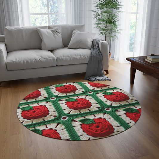 Apple Granny Square Crochet Pattern: Wild Fruit Tree, Delicious Red Design - Round Rug