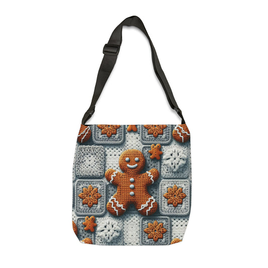 Festive Gingerbread Charm: Christmas Crochet Amigurumi with Granny Squares and Snowflake Accents - Adjustable Tote Bag (AOP)