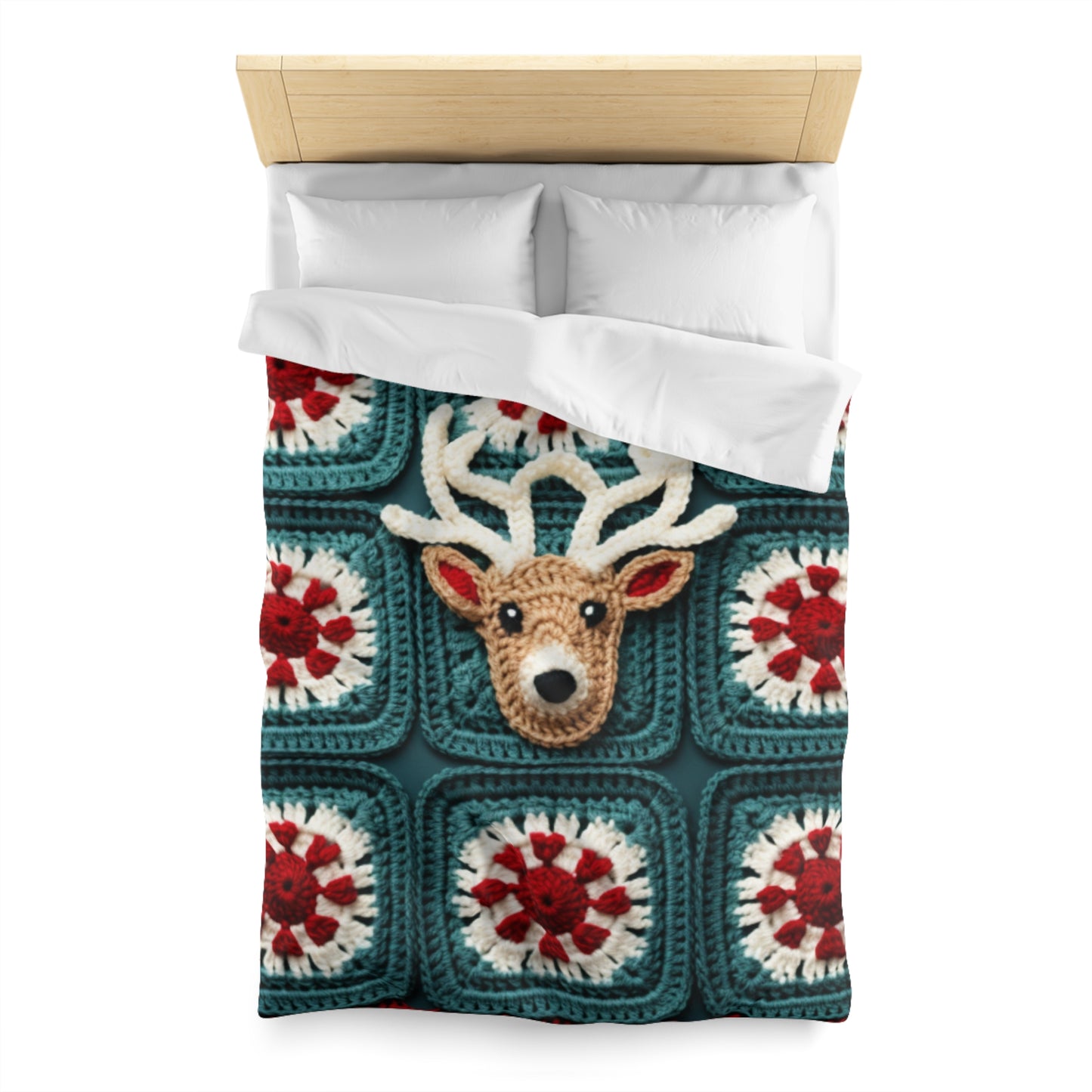 Christmas Reindeer Crochet, Wintry Wonderland Design, Festive Stag Motif. Embrace the Holiday Spirit - Microfiber Duvet Cover