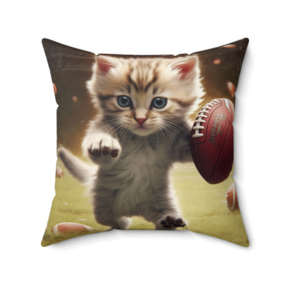 Football Kitty Fantasy: Feline Cat American Sport Quarterback - Spun Polyester Square Pillow