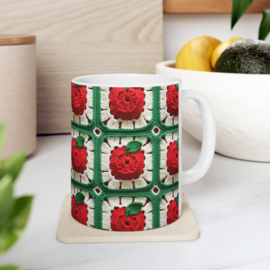 Apple Granny Square Crochet Pattern: Wild Fruit Tree, Delicious Red Design - Ceramic Mug 11oz