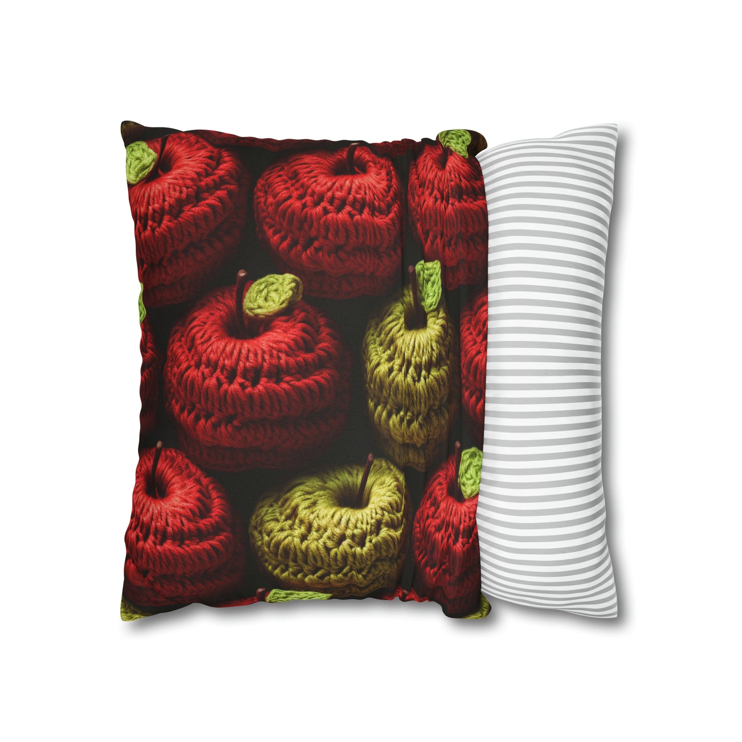 Crochet Apple Amigurumi - Big American Red Apples - Healthy Fruit Snack Design - Spun Polyester Square Pillow Case