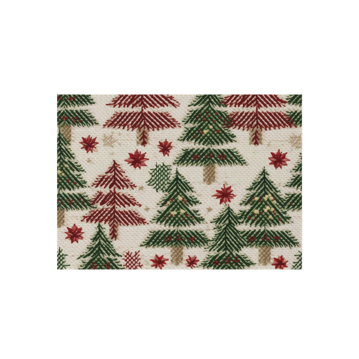 Embroidered Christmas Winter, Festive Holiday Stitching, Classic Seasonal Design - Outdoor Rug