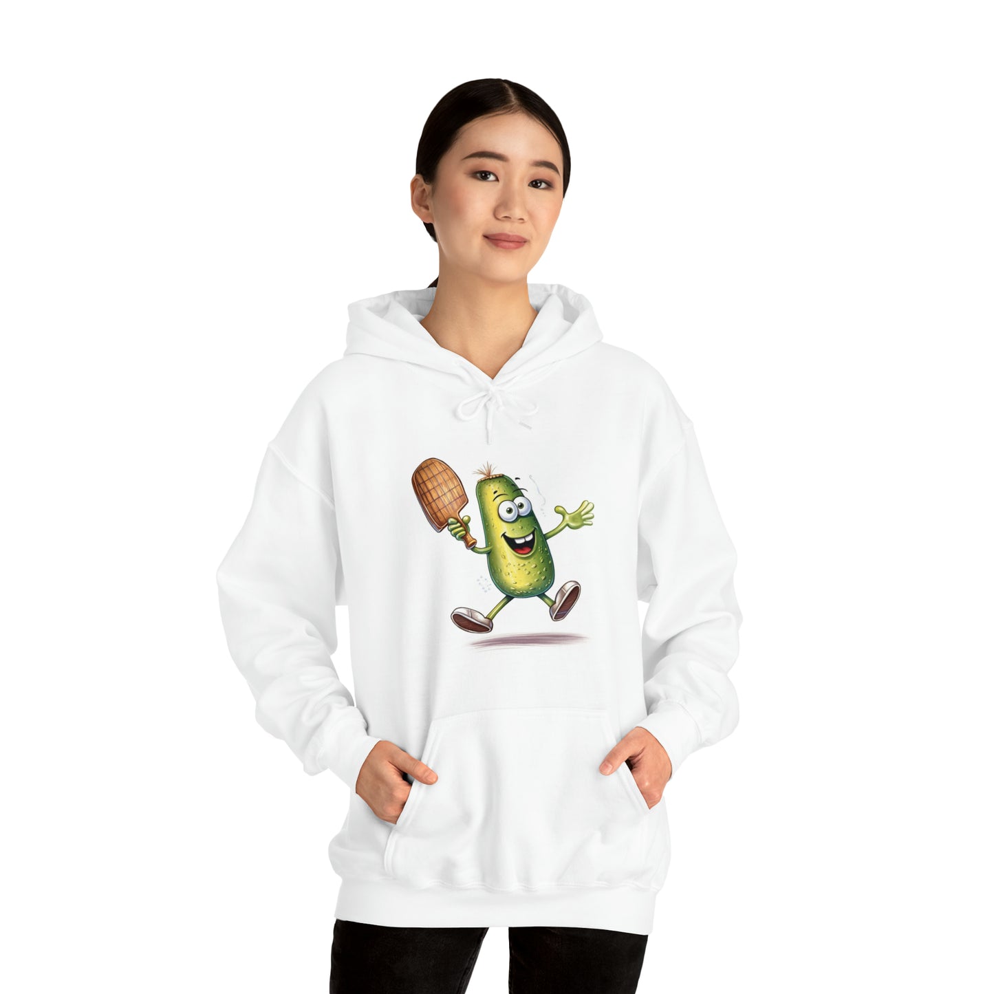 Pickle Player Action: Cartoon Swinging Pickleball Paddle - Sporty Charm - Unisex Heavy Blend™ Hooded Sweatshirt