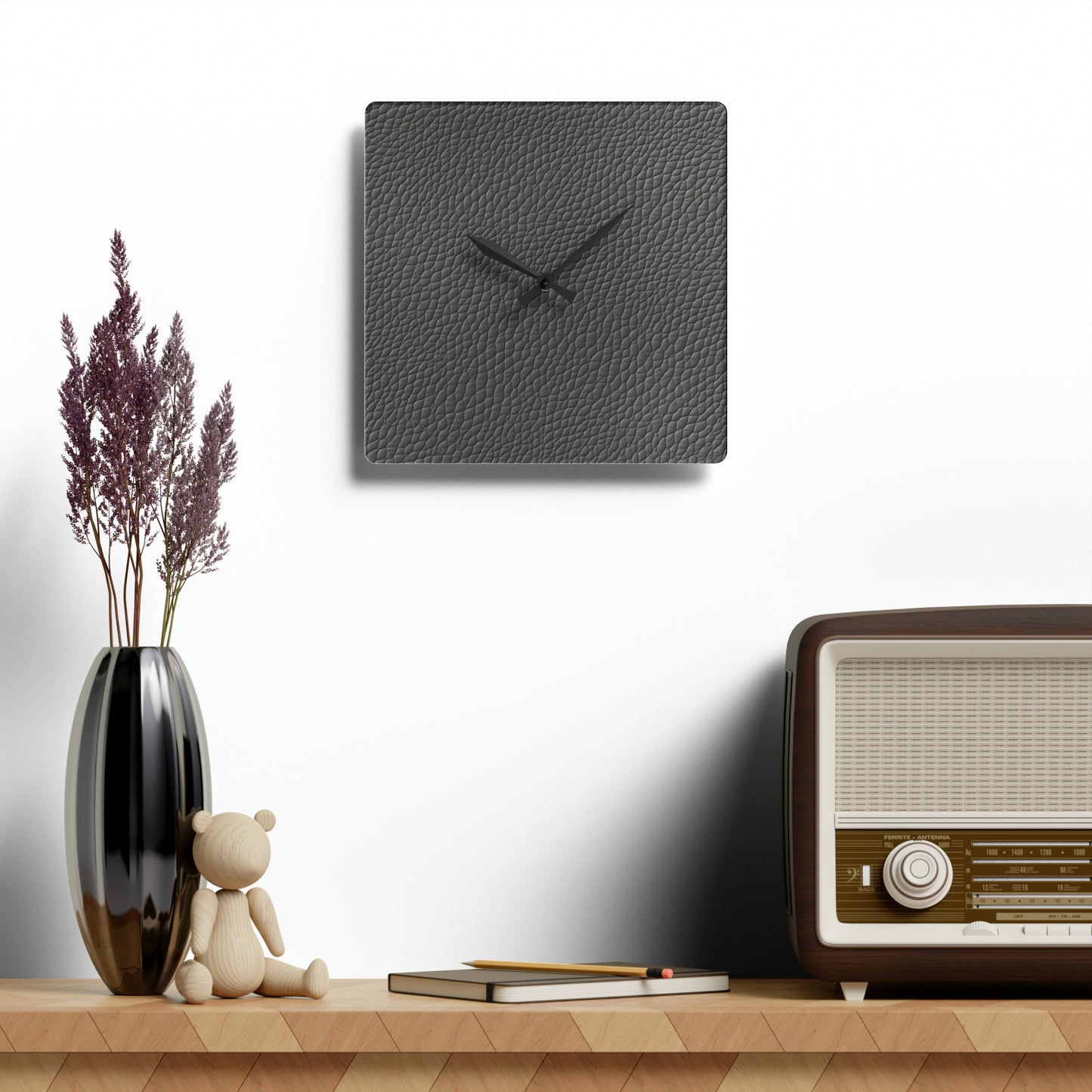 Grey Leather Design - Acrylic Wall Clock