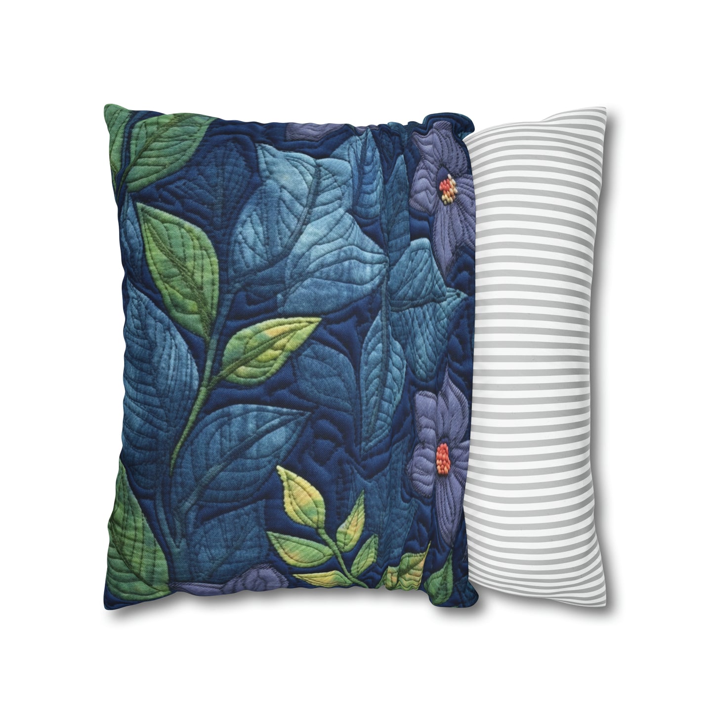 Floral Embroidery Blue: Denim-Inspired, Artisan-Crafted Flower Design - Spun Polyester Square Pillow Case