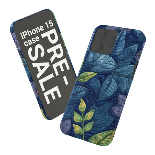 Floral Embroidery Blue: Denim-Inspired - iPhone 15 Presale: Slim Cases