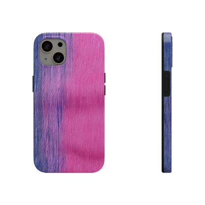 Dual Delight: Half-and-Half Pink & Blue Denim Daydream - Tough Phone Cases