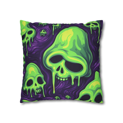 Halloween Slime Skull Green Skeletons Scary Horror Pattern - Spun Polyester Square Pillow Case