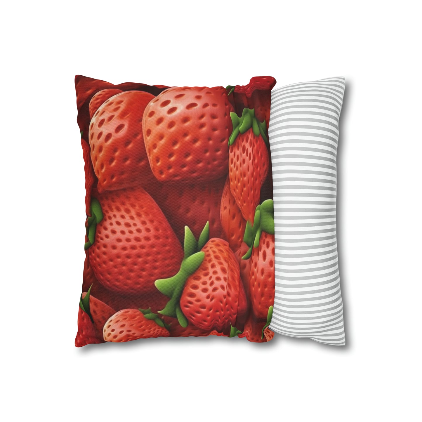 Garden Strawberries- Wild Sweet Gourmet - Farm Growing Ripe Red Fruit -Spun Polyester Square Pillow Case