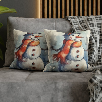 Frosty Winter Snowman - Spun Polyester Square Pillow Case