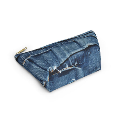 Midnight Blue Distressed Denim: Rugged, Torn & Stylish Design - Accessory Pouch w T-bottom