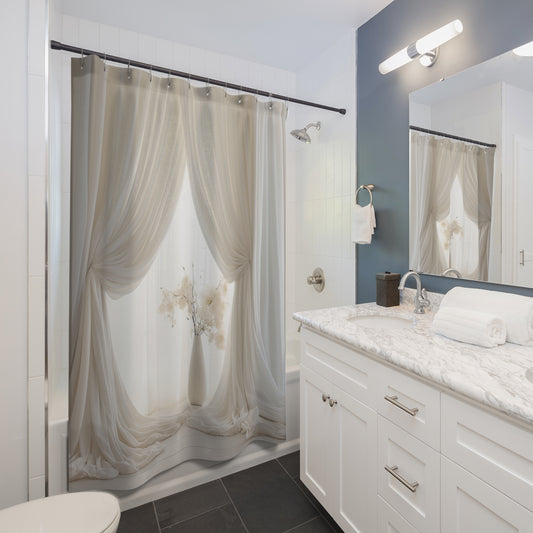 Shower Curtains - Shabby Chic White Ruffled Curtain - Cotton Bath Curtain - Farmhouse Bathroom Decor