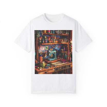 Seamstress Dream: Enchanted Sewing Nook Tapestry, Artisan Craft Room - Unisex Garment-Dyed T-shirt