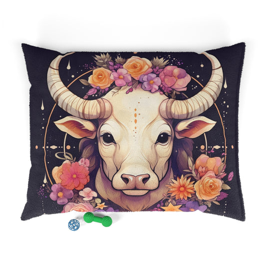 Taurus Zodiac Bull Flower Accents - Astrology Sign - Pet Bed