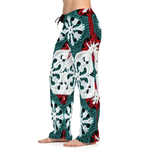 Christmas Snowflake Crochet, Festive Yuletide, Winter Wonderland Craft, Ice Crystal, Holiday Decor, Seasonal Adornments - Women's Pajama Pants (AOP)