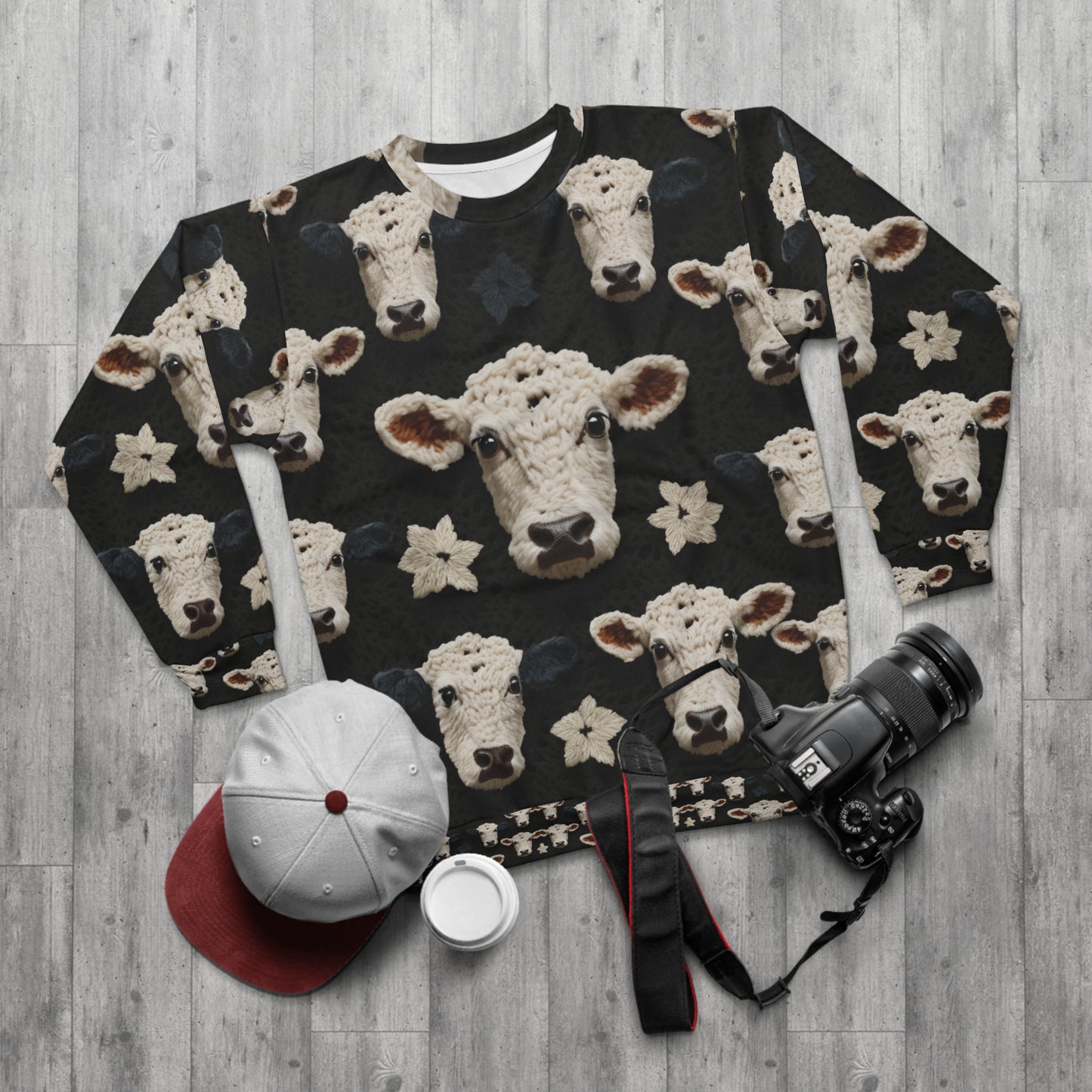 Patrón de vaca de ganchillo Estilo de tela de animales de granja - Sudadera unisex (AOP)