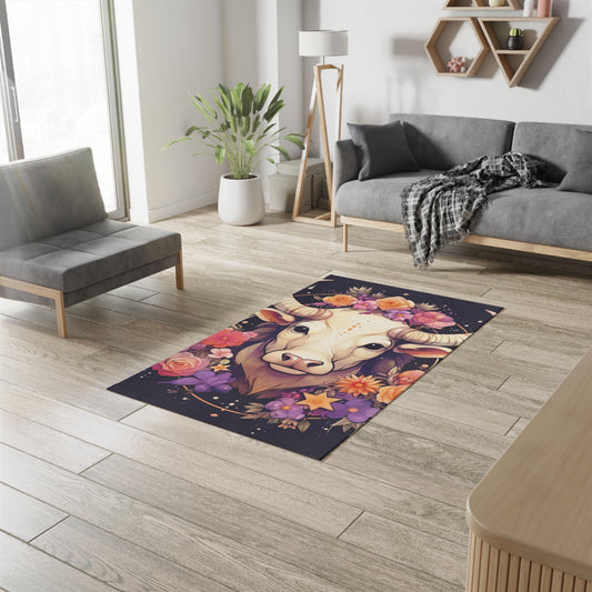 Taurus Zodiac Bull Flower Accents - Astrology Sign - Dobby Rug