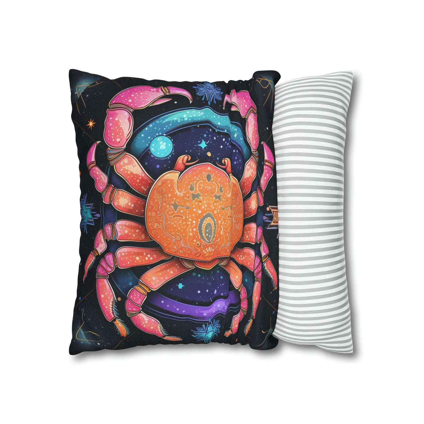 Rainbow Celestial Crab - Vibrant Cancer Zodiac Sign Art - Spun Polyester Square Pillow Case