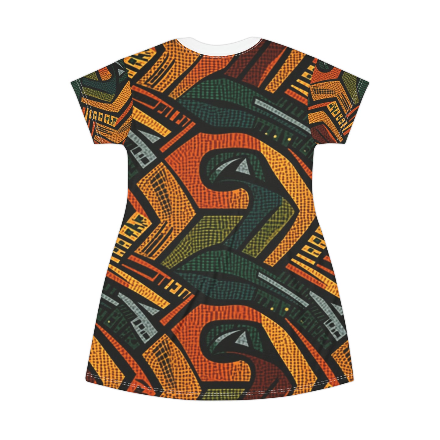 1960-1970s Style African Ornament Textile - Bold, Intricate Pattern - T-Shirt Dress (AOP)