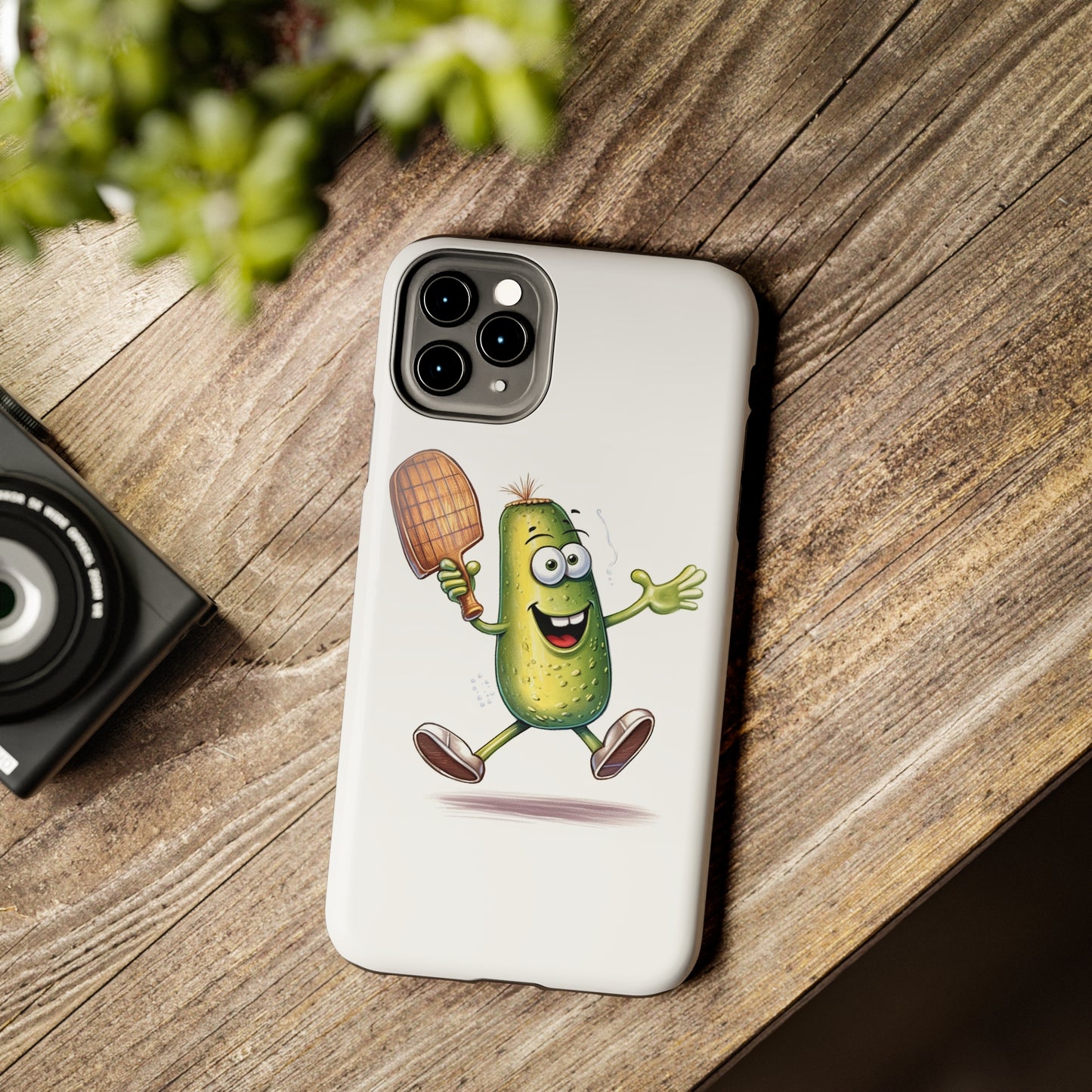 Pickle Player Action: Cartoon Swinging Pickleball Paddle - Sporty Charm - Tough Phone Cases