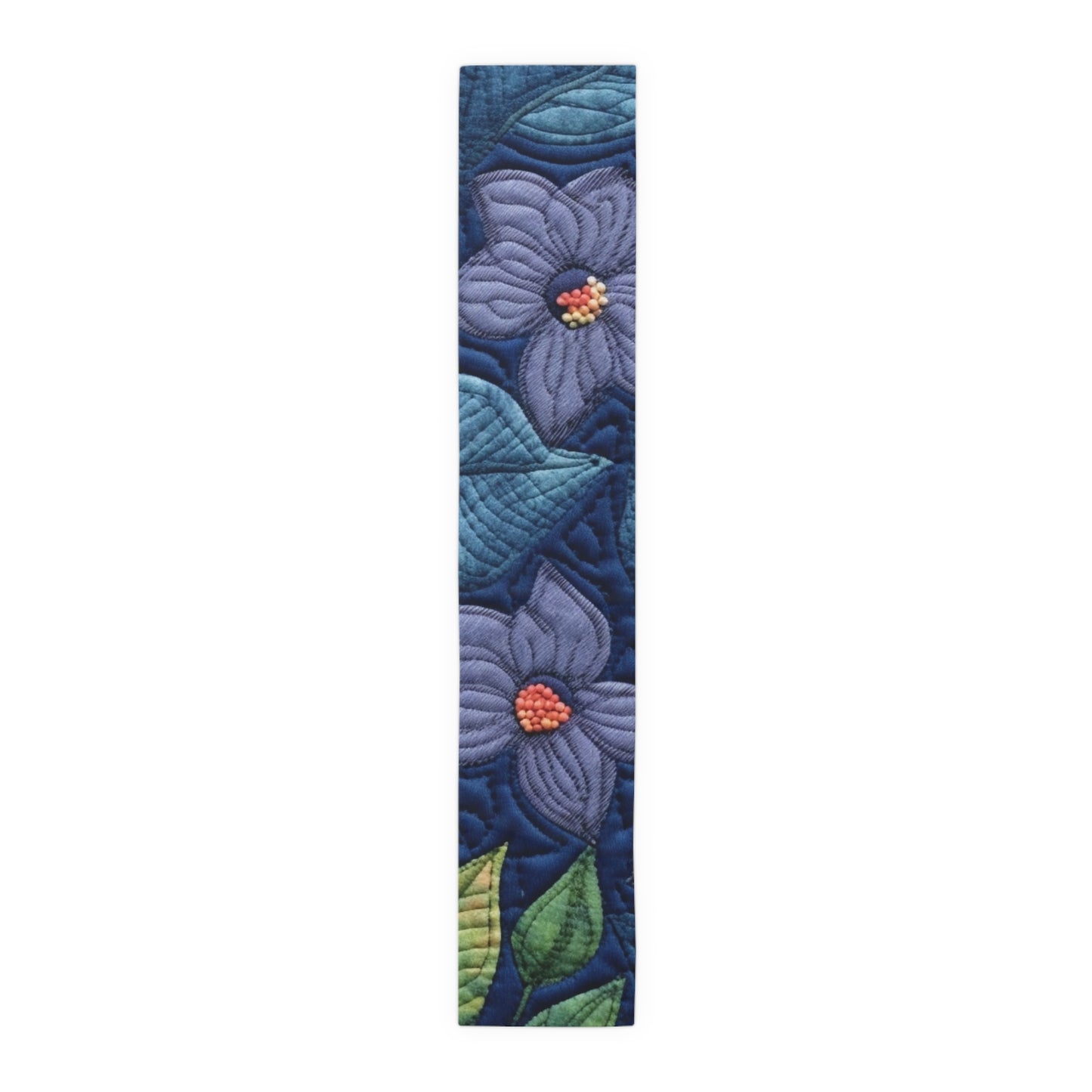 Floral Embroidery Blue: Denim-Inspired, Artisan-Crafted Flower Design - Table Runner (Cotton, Poly)