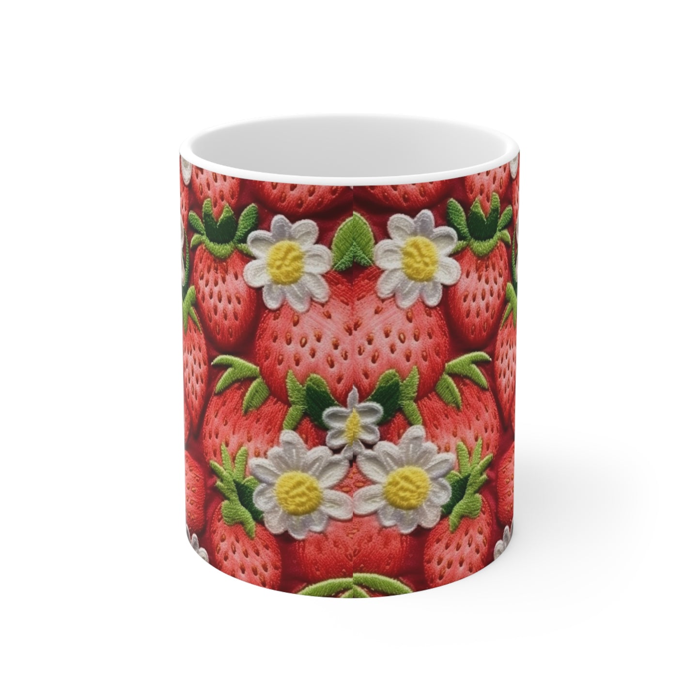 Strawberry Strawberries Embroidery Design - Fresh Pick Red Berry Sweet Fruit - Ceramic Mug 11oz