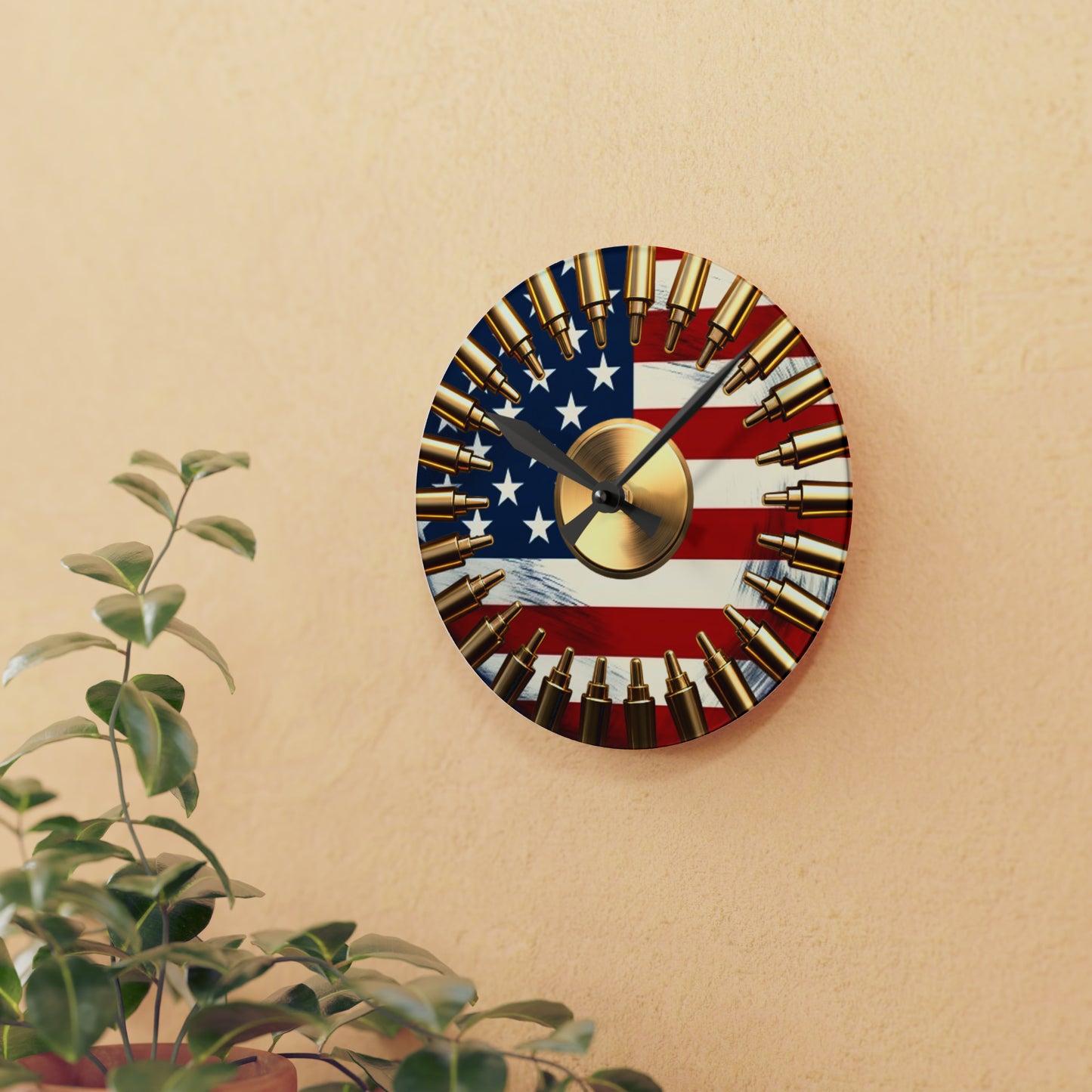 Patriotic Bullet Acrylic Flag Wall Clock - American Pride Military-Inspired Timepiece, Veteran's Memorial Home Decor, Patriotic Gift