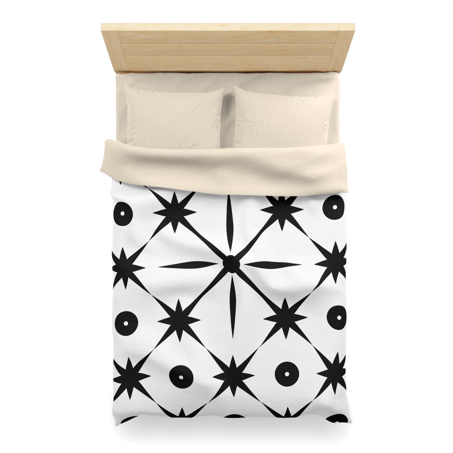 Mid Century Modern Asterisk Design - White & Black Atomic Starburst - Microfiber Duvet Cover