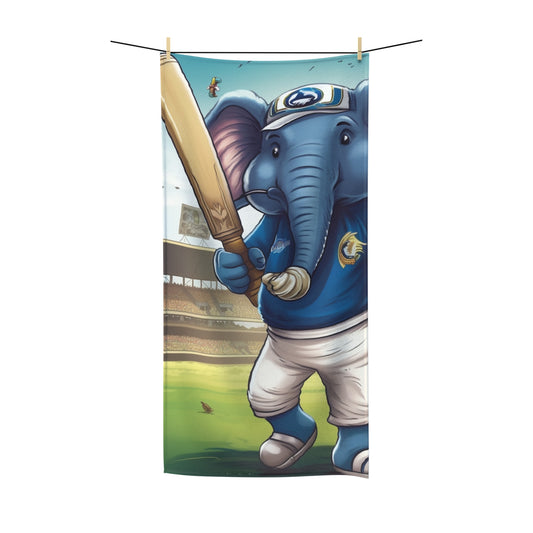 India Elephant Cricket Sport Star: Pitch, Run, Stump Game - Animated Charm - Polycotton Towel
