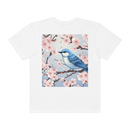 Cherry Blossom Tree Blue Bird Unisex Garment-Dyed T-shirt