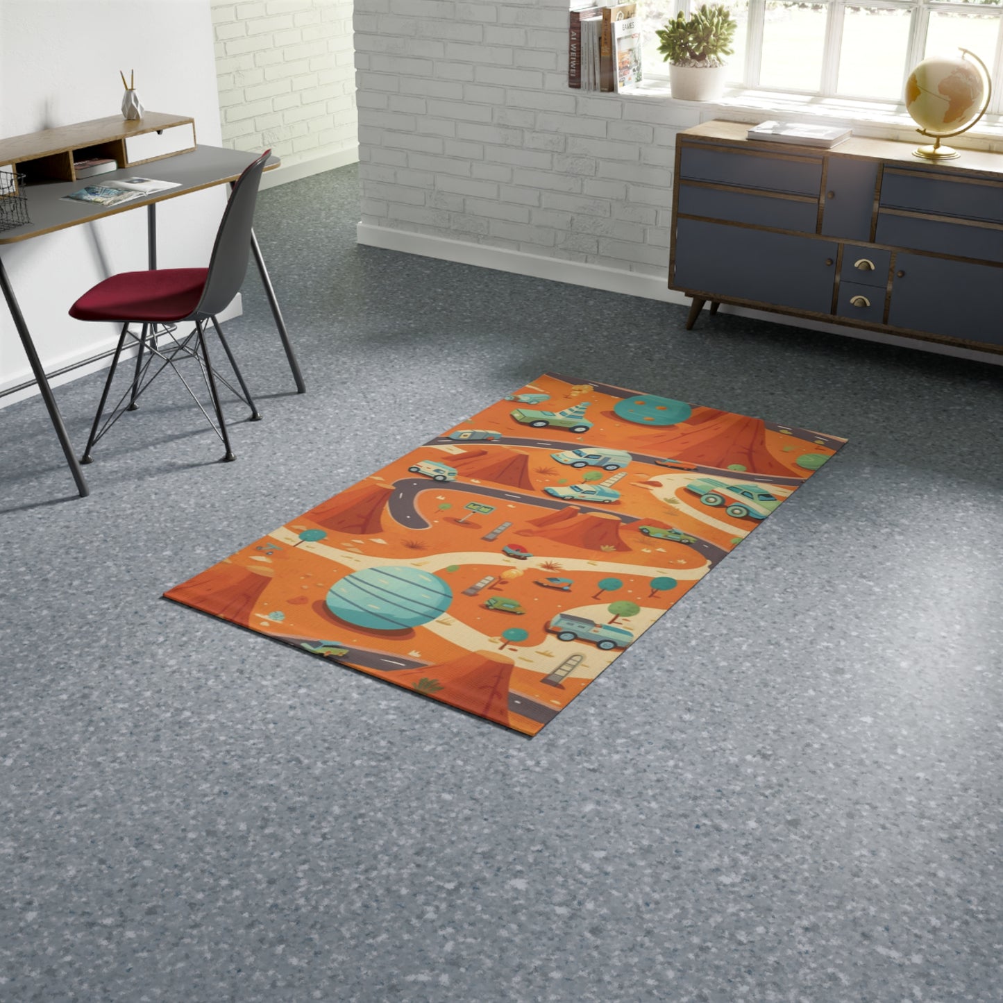 Galactic Adventure Dobby Rug: Mars Roadway Space Theme, Durable, 100% Polyester