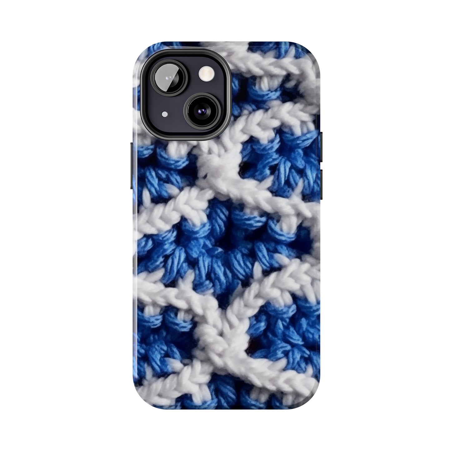 Blueberry Blue Crochet, White Accents, Classic Textured Pattern - Tough Phone Cases