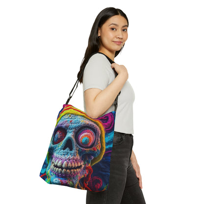 Diseño de terror aterrador de Halloween con calavera de ganchillo - Bolsa de mano ajustable (AOP) 